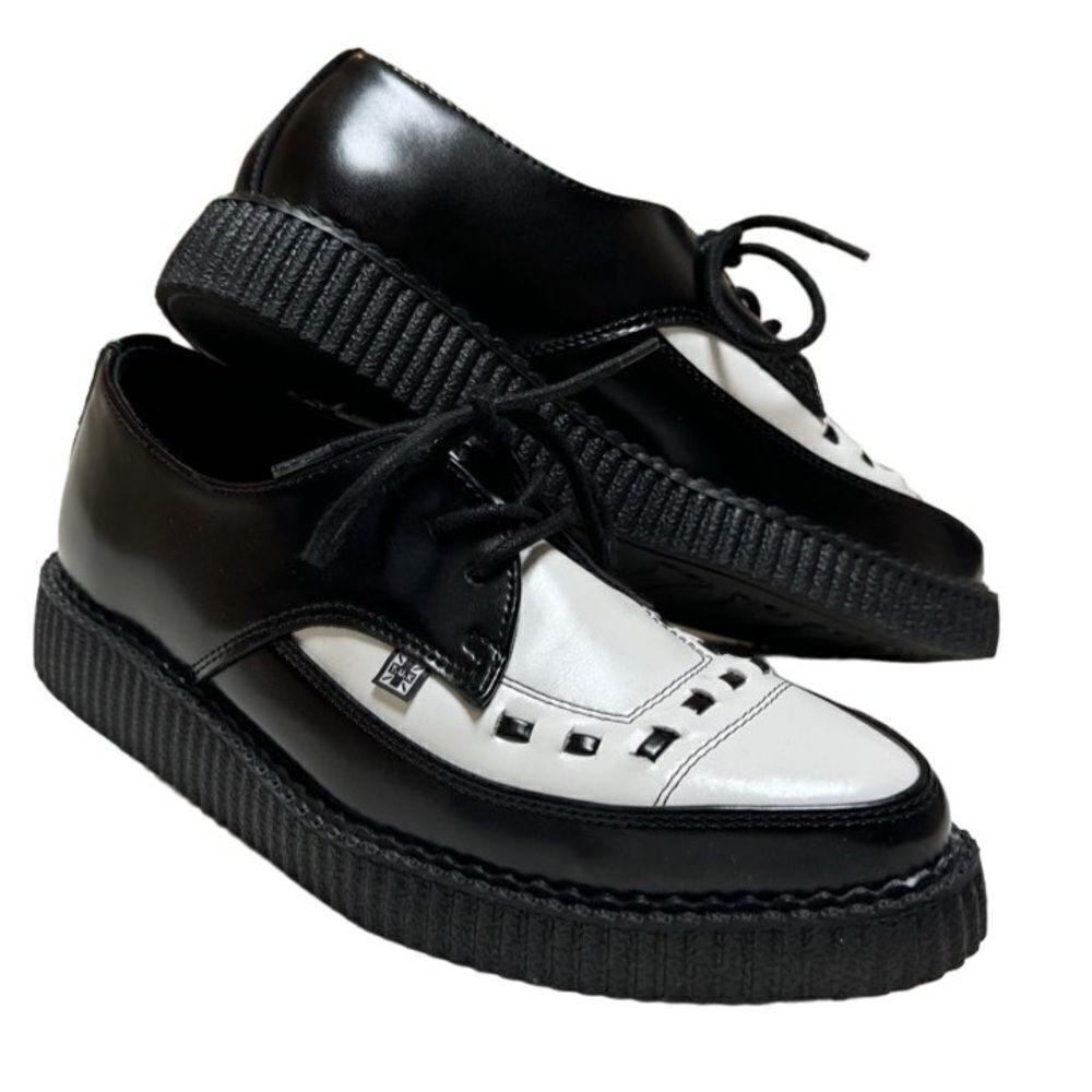 T.U.K Men’s Unisex Black|White Look Sharp Pointed Creeper Shoes Sz M6/W8